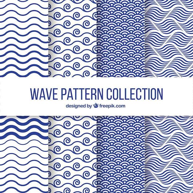 Set of four wave patterns in flat design