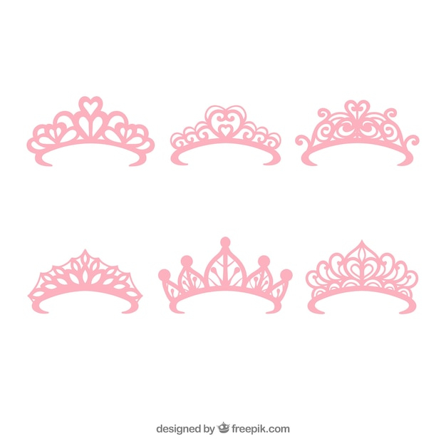 Set of six princess pink crowns