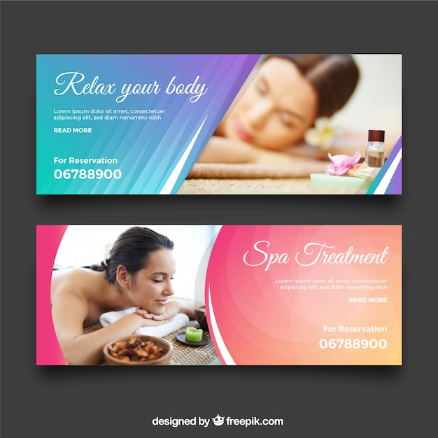 Set of spa center banners with woman relaxed
