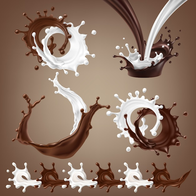  food, coffee, abstract, design, texture, circle, crown, wave, splash, chocolate, 3d, milk, drink, swirl, sweet, drop, illustration, abstract design, product