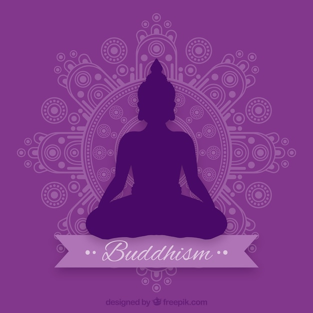 Silhouette of budha with flat design