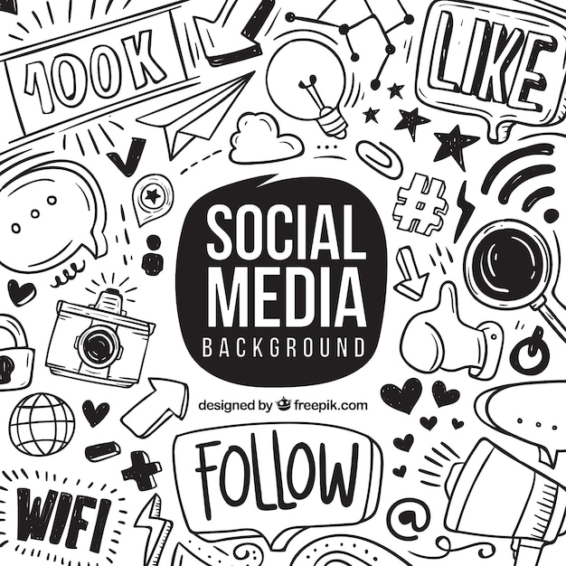 Social media background with hand drawn elements