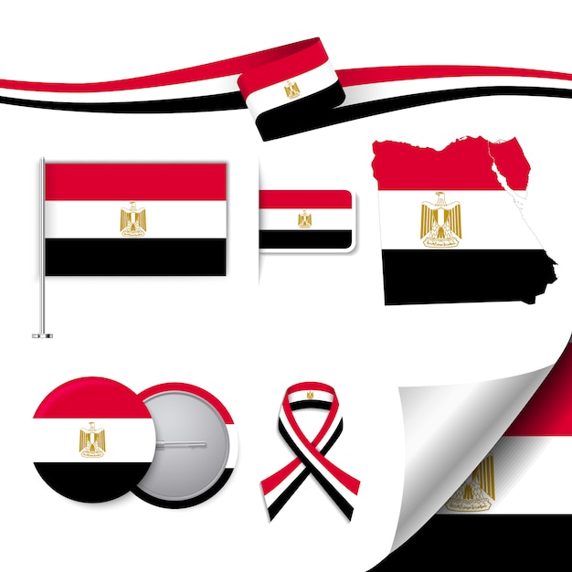 Stationery elements collection with the flag of egypt design
