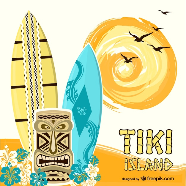 Tiki island background with surf boards
