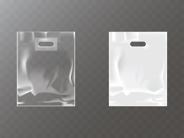 Transparent and white plastic or foil bag with hang hole