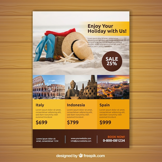 Travel flyer with photo of destinations