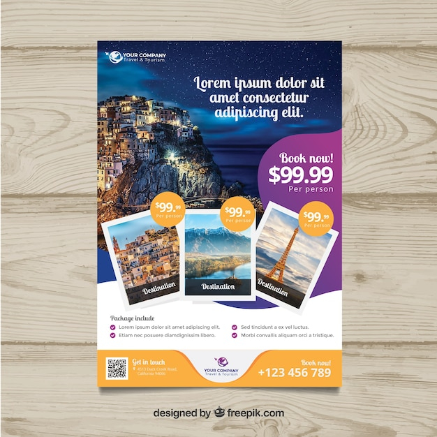 Travel flyer with photo of destinations