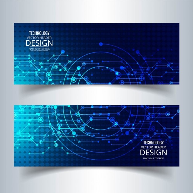 Two technological banners, blue color
