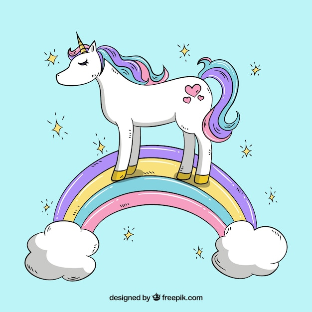 Unicorn background in a rainbow with clouds