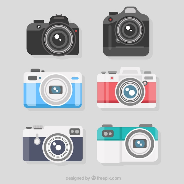 Variety of  flat designed professional cameras 