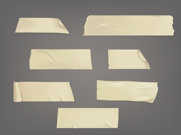 Vector illustration set of different slices of a adhesive tape with shadow and wrinkles