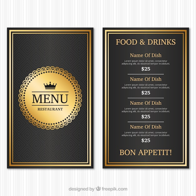 Vintage menu template with golden style
