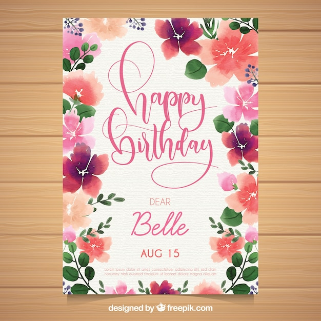 Watercolour birthday card with beautiful flowers