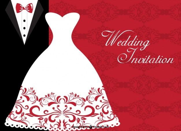 Wedding invitation with elegant bride dress and wedding suit