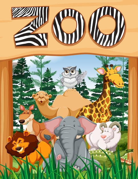 Wild animals under zoo sign