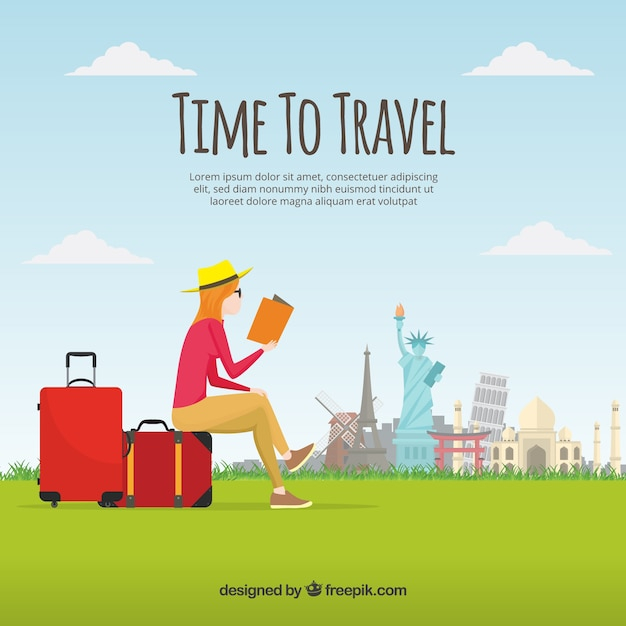 Woman reading and travelling background