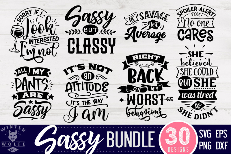 FREE Sassy Bundle 30 designs SVG EPS DXF PNG By TheHungryJPEG | TheHungryJPEG.com