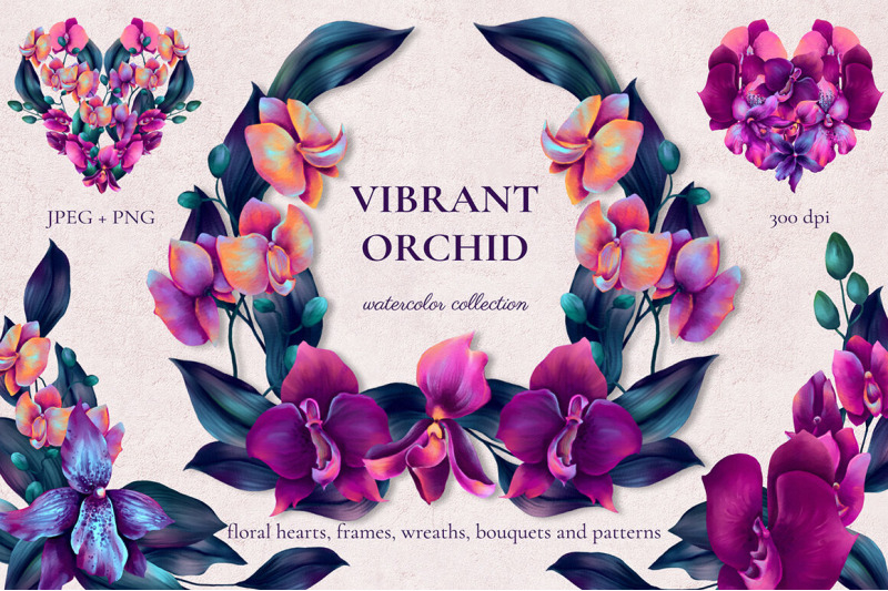 FREE Vibrant Orchid Watercolor Collection By TheHungryJPEG | TheHungryJPEG.com