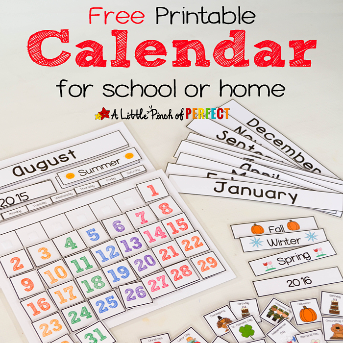 Cute Free Printable Calendar for Home of School with Kids - PDF format