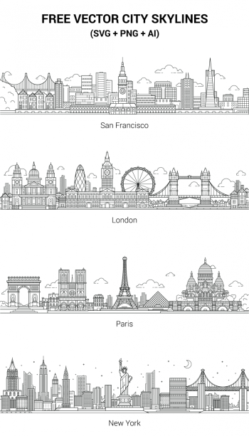 Vector City Skylines - AI + PNG + SVG