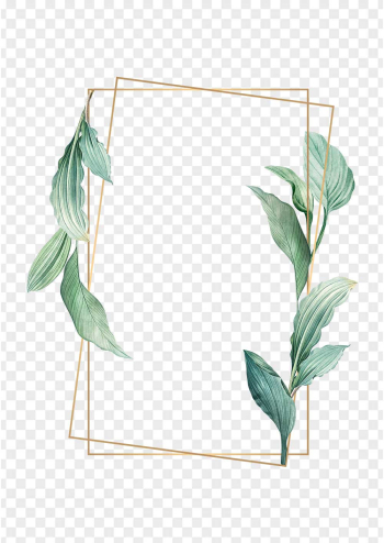 Gold frame decorated with hand drawn tropical leaves poster transparent png