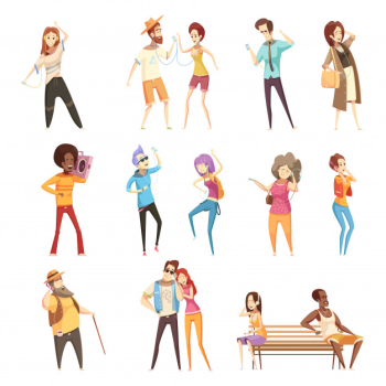 People of various age listening music Free Vector