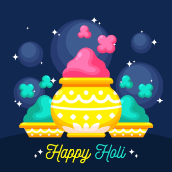 Holi holiday flat design colourful paint powder in vases Free Vector