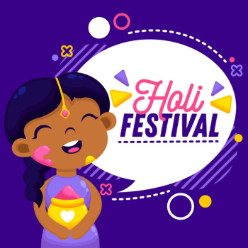 Holi holiday flat design with happy woman Free Vector