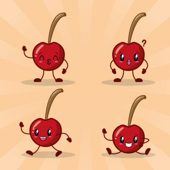Happy kawaii cherries emojis Free Vector