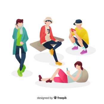 Young people looking at their smartphones Free Vector