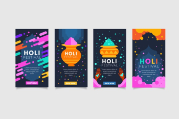 Holi holiday instagram stories collection Free Vector