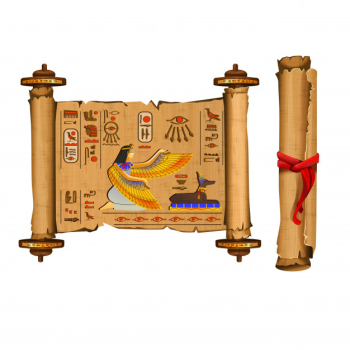 Ancient egypt papyrus scroll cartoon vector collection with hieroglyphs and egyptian culture Free Vector