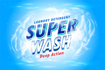 Laundry detergent packaging for super wash Free Vector