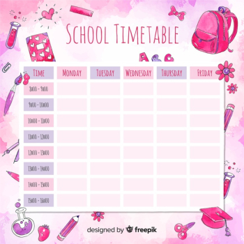 Watercolor school timetable with elements Free Vector