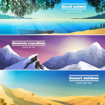 Camping landscapes flat banners set Free Vector