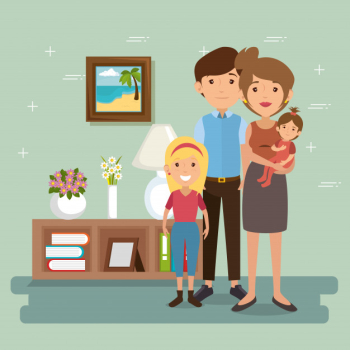 Family parents in house place scene Free Vector