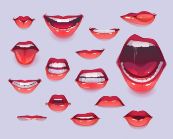 Woman mouth set. red sexy lips expressing emotions Free Vector