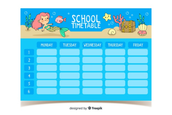Hand drawn school timetable with cute characters Free Vector