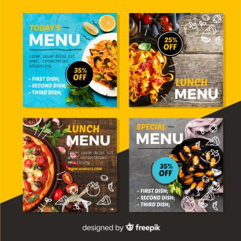 Culinary instagram post collection with photo Free Vector