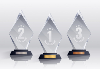 Competition trophies realistic set with  places symbols isolated Free Vector