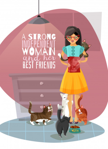 Young lady cats illustration Free Vector