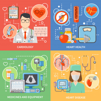 Cardiology flat elements and characters set Free Vector