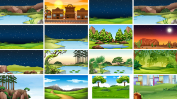 Set of nature scenes or background in day and night Free Vector