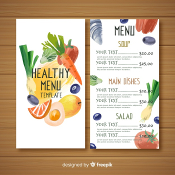 Watercolor colorful healthy food menu Free Vector