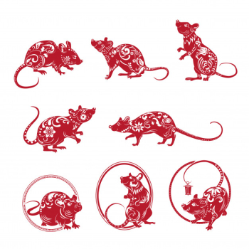 Red ornate rat set Free Vector