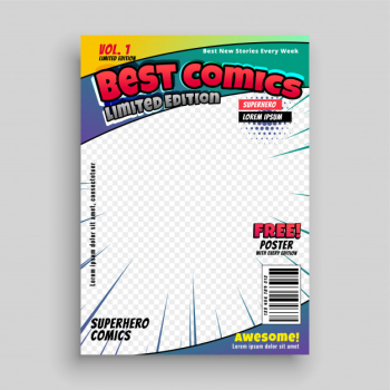 Comic book cover magazine front page  layout Free Vector