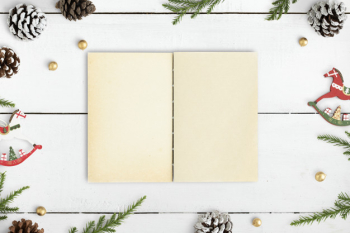 Christmas illustrations in a notebook mockup Free Psd