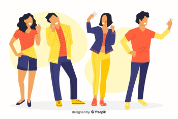 Colorful illustration of people looking at their phones Free Vector