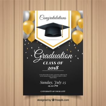 Classic graduation invitation template with realistic design Free Vector