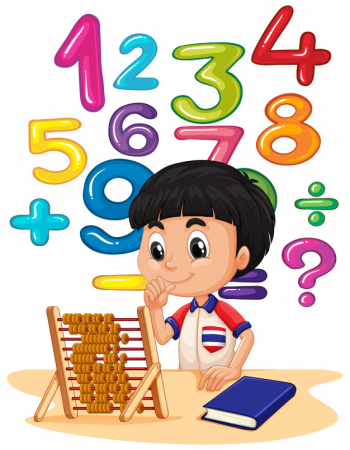 Boy doing math with abacus Free Vector